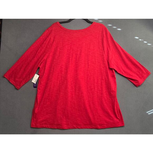 Catherines Christmas Snowman Shirt Womens 1X Red 3/4 Sleeves Presents Red Bird - Picture 7 of 8